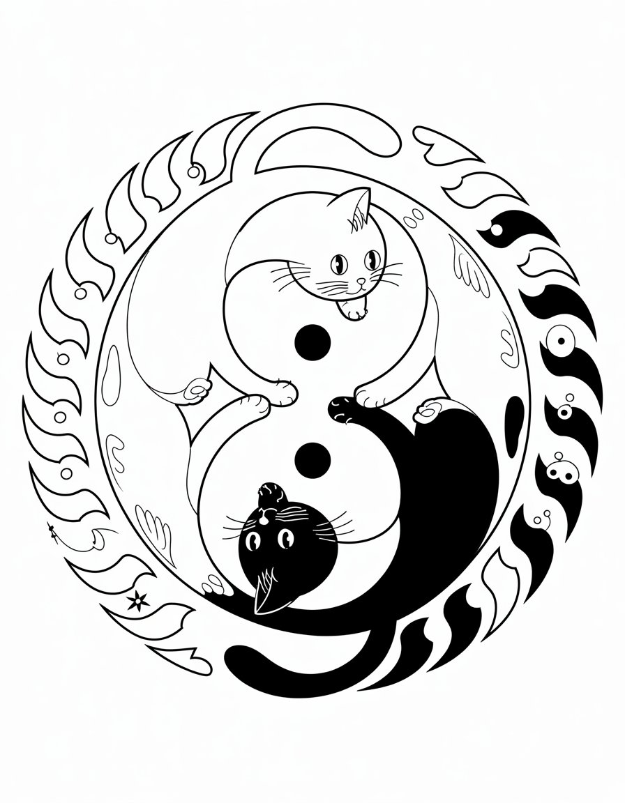 Yin Yang Cat Mandala